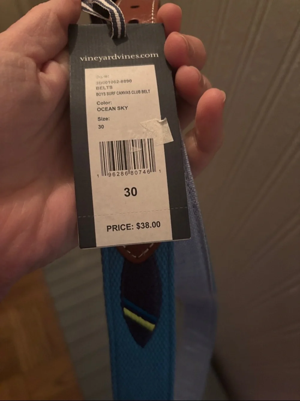 NWT Vineyard Vines Teal Webbed Belt with Brown Leather Trim